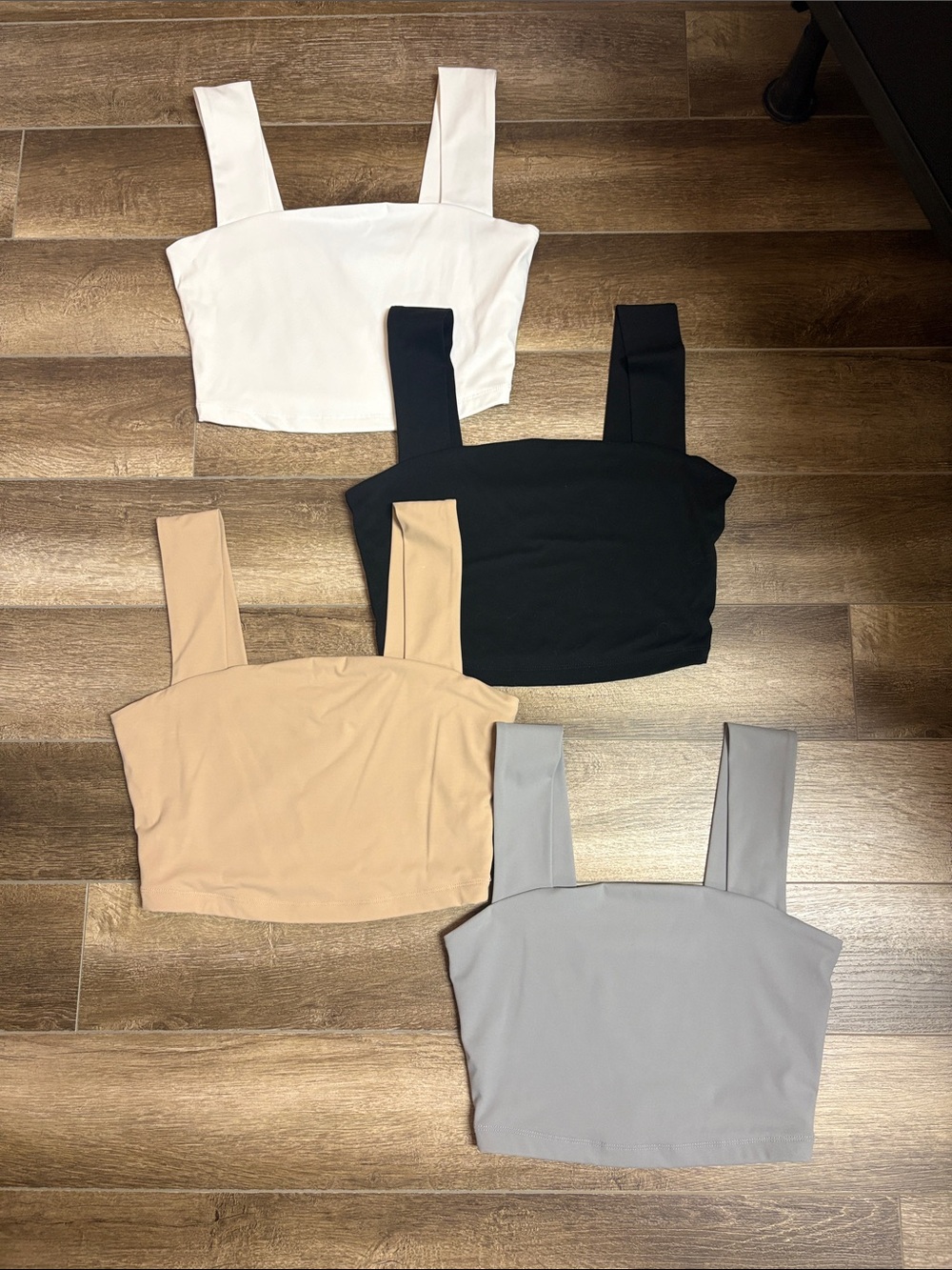 Dynamite Square-Neck Crop Tank Tops - White, Black, Beige, Gray